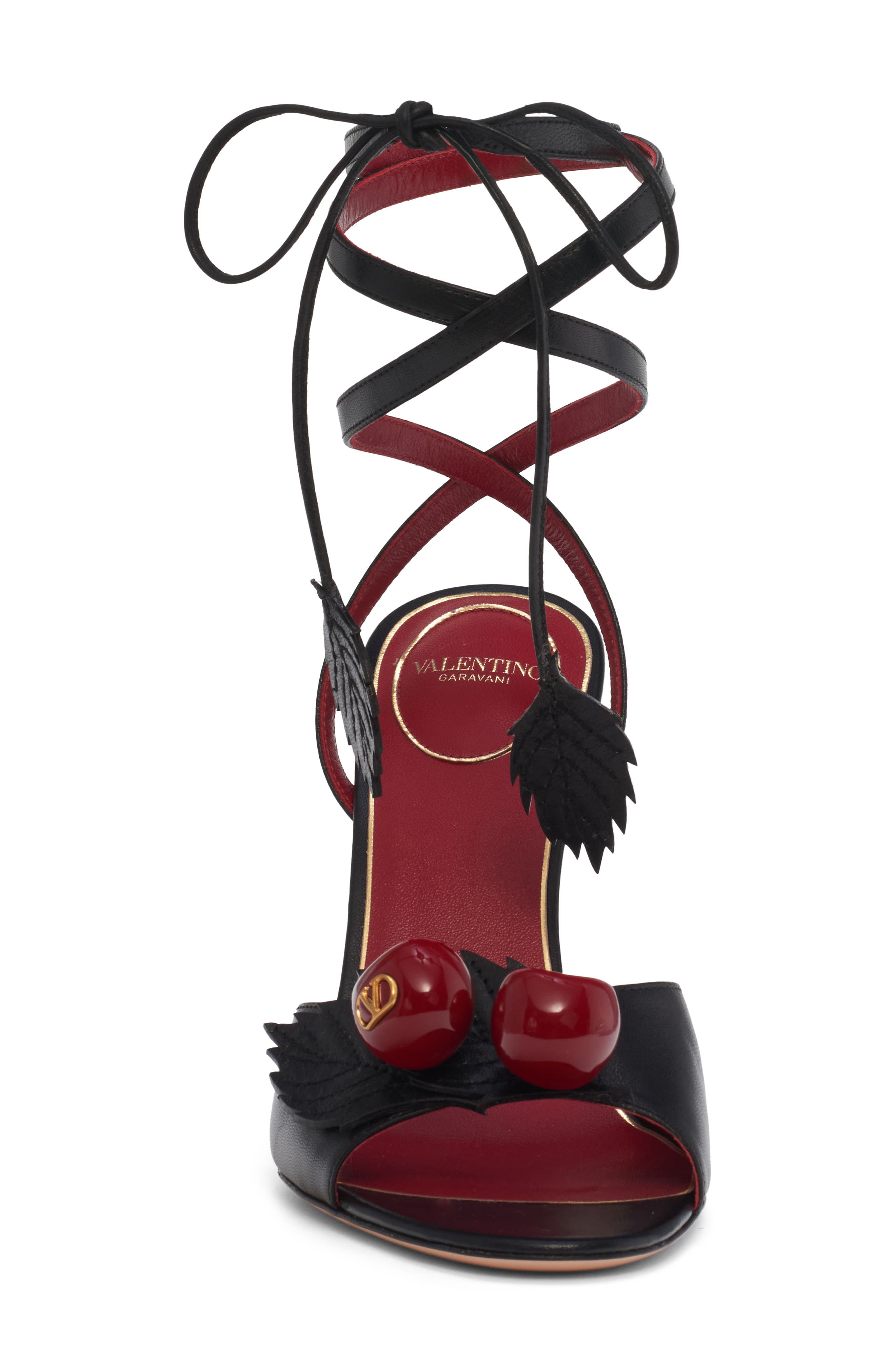 Valentino Garavani Cherryfic Ankle Strap Sandal, Alternate, color, Black