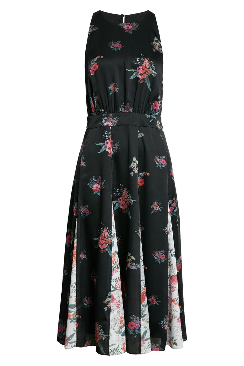 Metropolis Floral Print Midi Dress, Alternate, color, BLACK