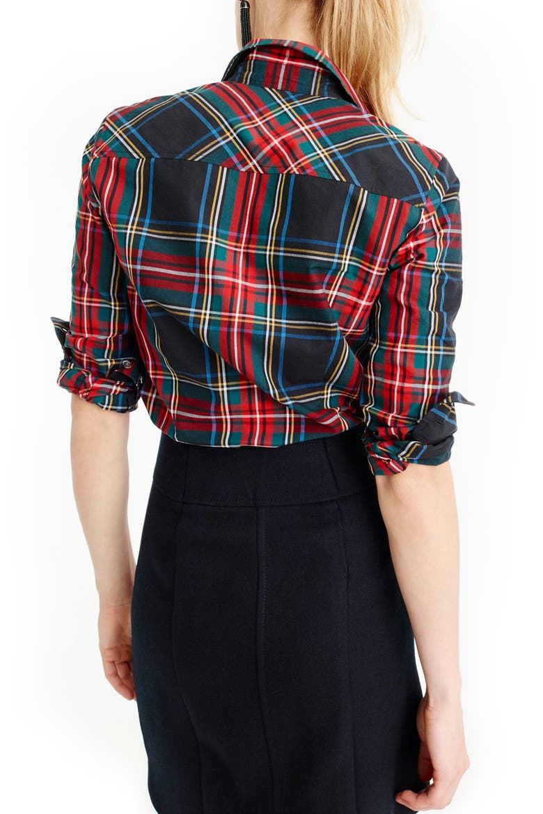 J.Crew Perfect Stewart Plaid Shirt, Alternate, color, BLACK