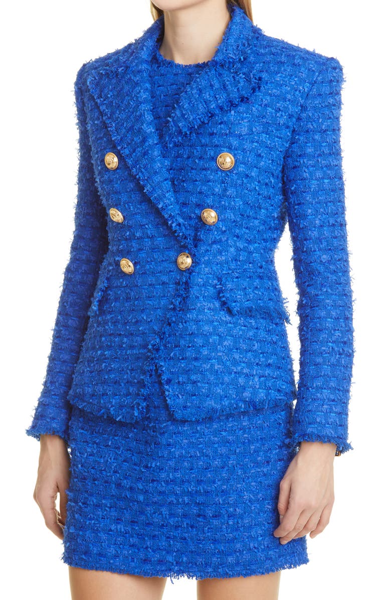 Balmain Cotton Blend Tweed Jacket, Alternate, color,