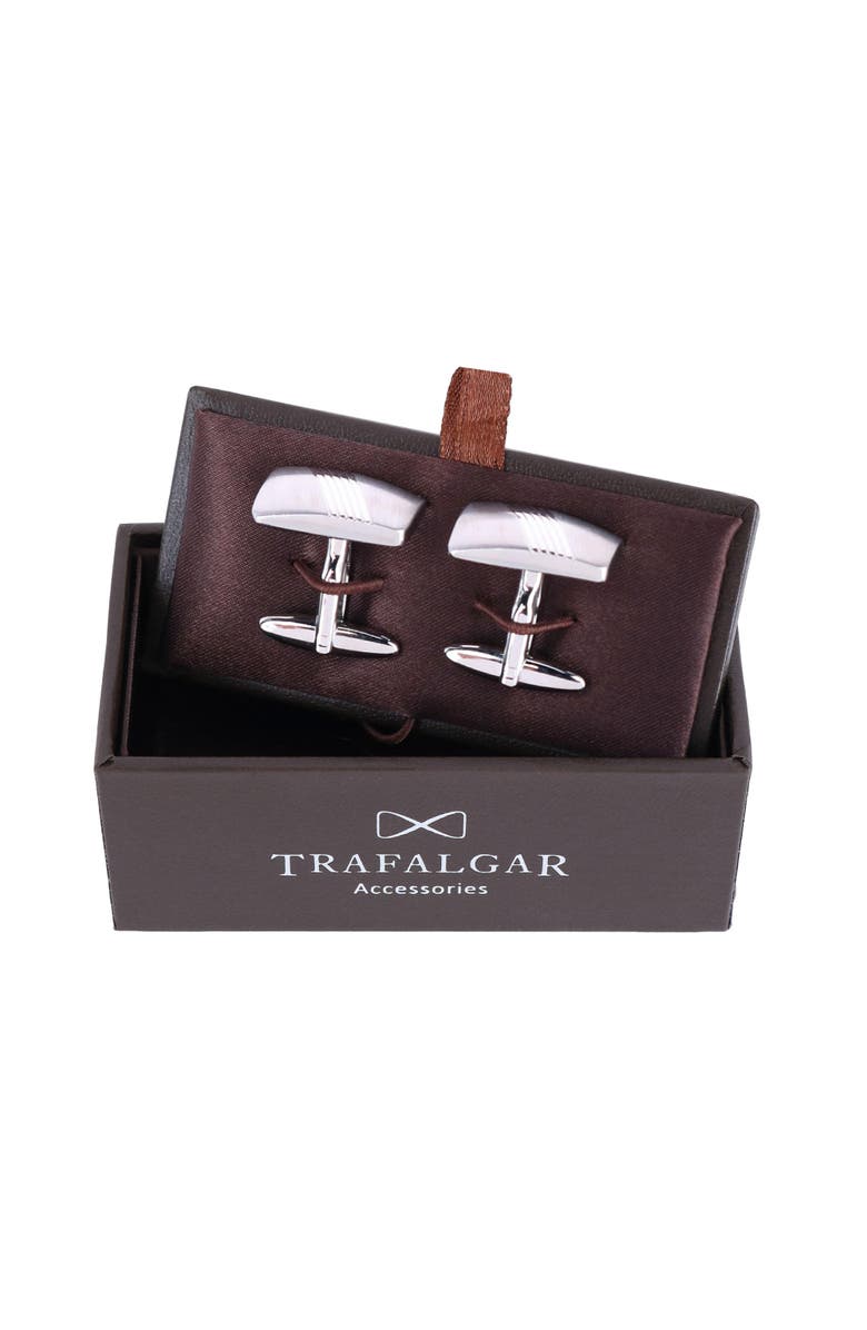 Trafalgar Diagonal Detailed Rhodium Cufflinks, Alternate, color, Silver