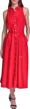 KARL LAGERFELD Rope Belt Linen Shirt Dress