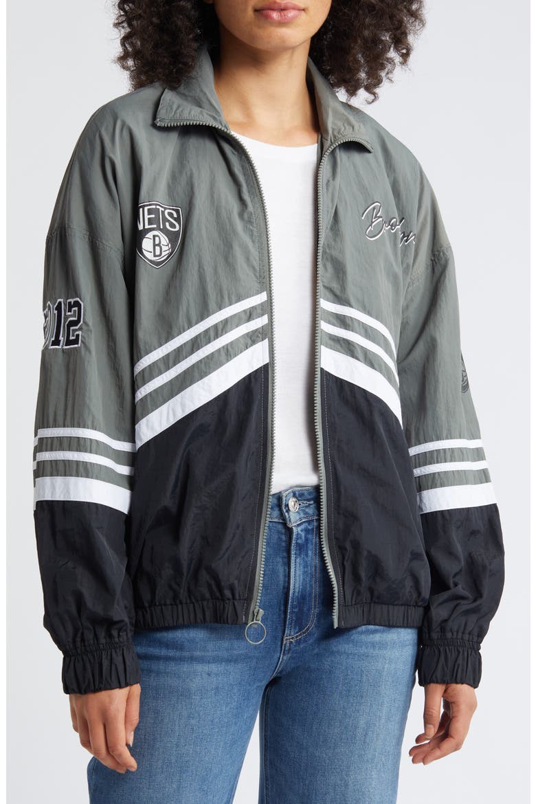Women's WEAR by Erin Andrews Silver Brooklyn Nets Vintage Full-Zip Windbreaker, Main, color, Silver
