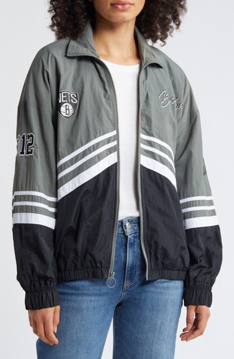 Women's WEAR by Erin Andrews Silver Brooklyn Nets Vintage Full-Zip Windbreaker