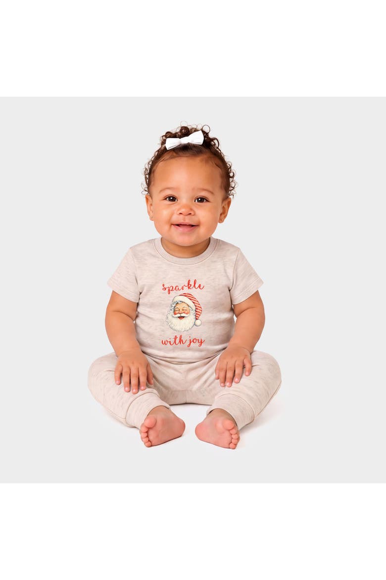 Sparkle With Joy Santa Jogger Pant Crew Set Baby, Alternate, color, Oatmeal