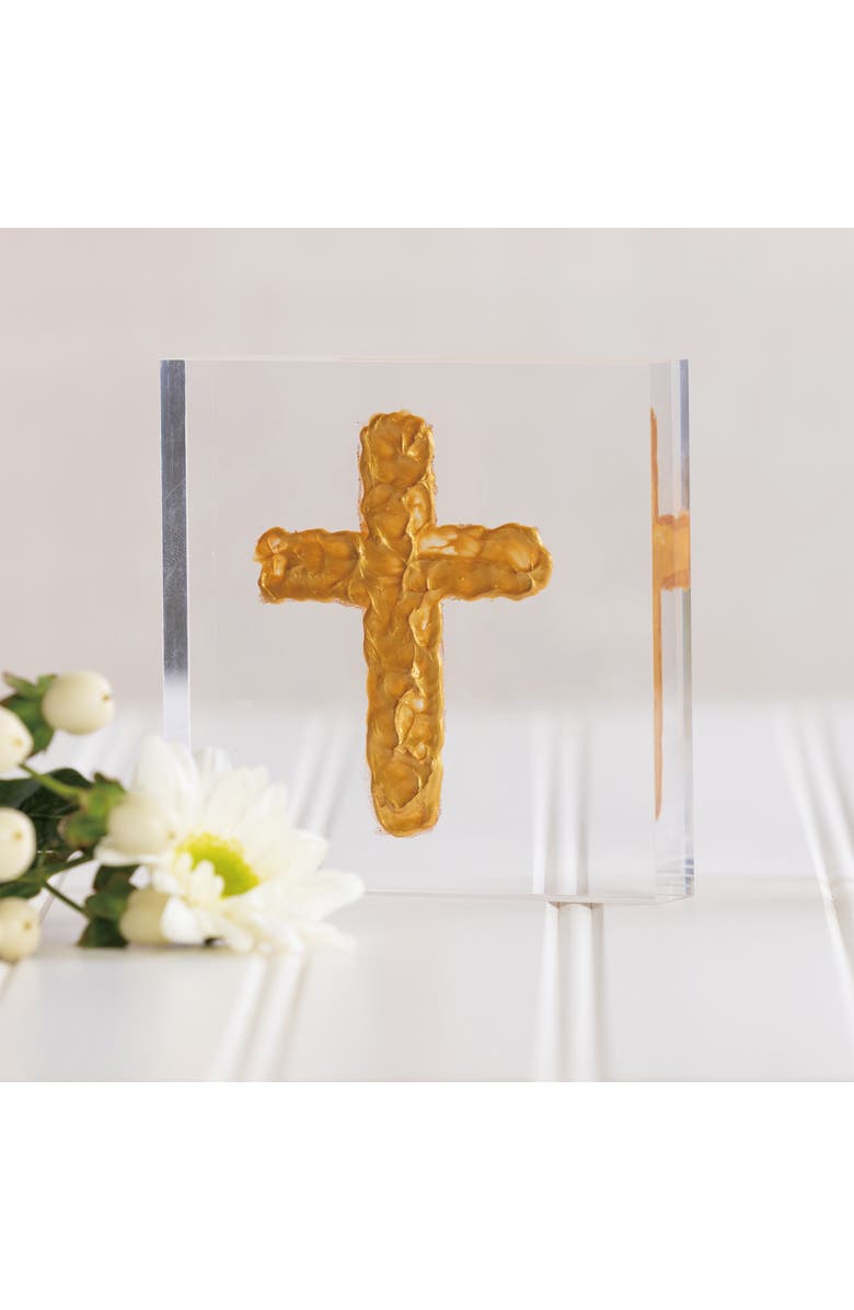 Transpac Acrylic Block with Gold Cross Multicolored for Spring Home Decor, Main, color, Multicolored