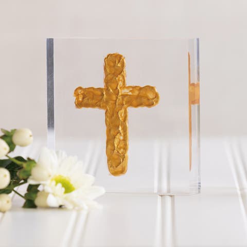 Acrylic Block with Gold Cross Multicolored for Spring Home Decor