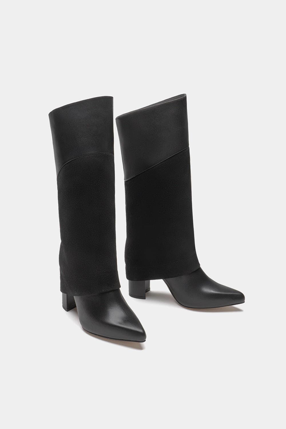 Dante Leather Tall Overlay Boots Vanilla, Alternate, color, Black