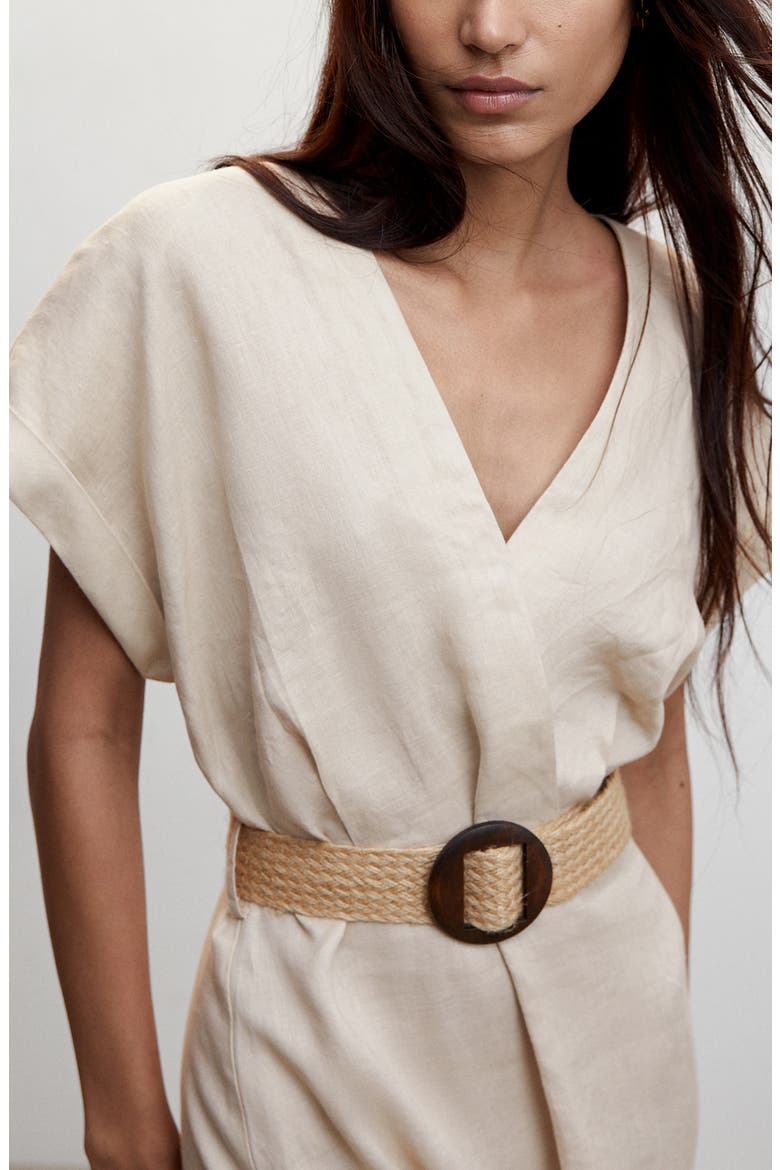 Belted Linen A-Line Dress, Alternate, color, BEIGE