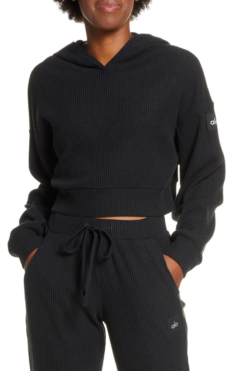 Alo Muse Rib Crop Hoodie, Main, color,