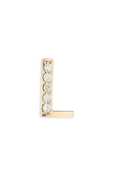 14K Gold Diamond Initial Single Stud Earring