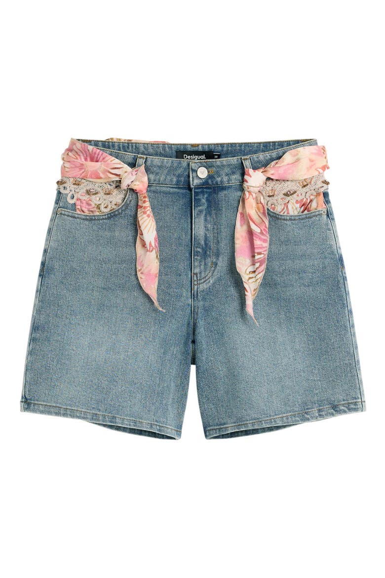 Embroidered Denim Shorts, Alternate, color, MEDIUM BLUE