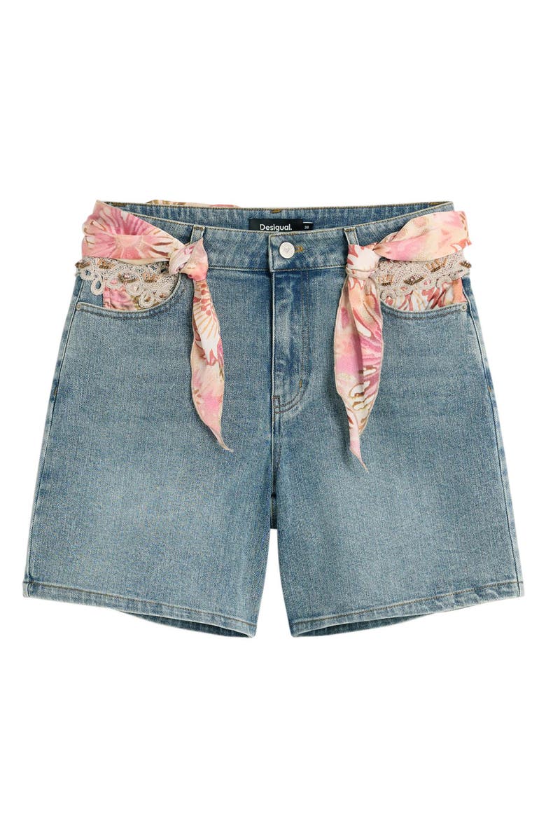 Desigual Embroidered Denim Shorts, Alternate, color, Medium Blue