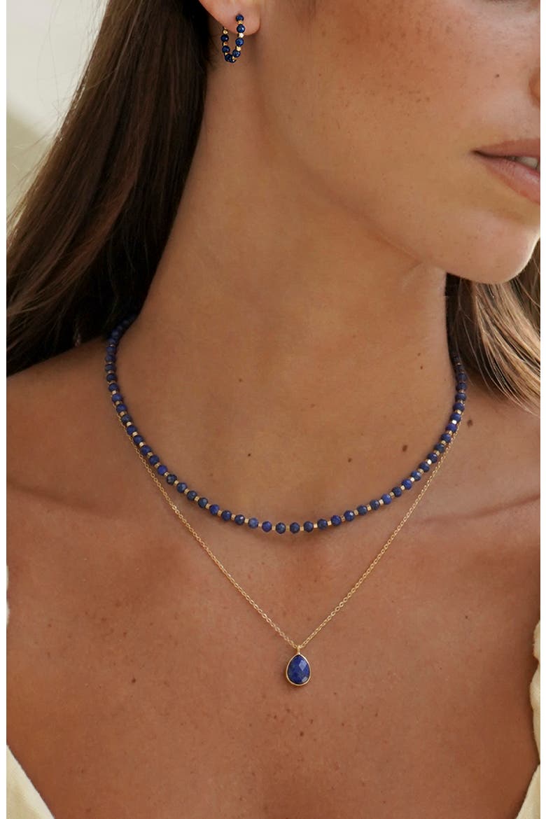 Wellness Faceted Green Agate Teardrop Pendant Necklace, Alternate, color, GOLD/BLUE