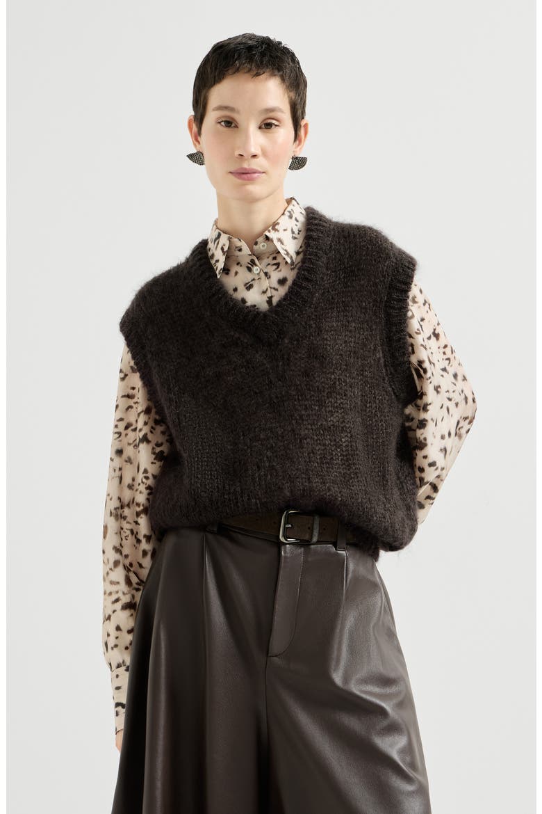 Sparkling mohair sweater vest with monili, Alternate, color, Pine Cone Brown