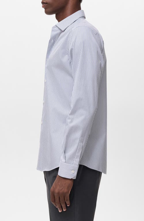 Mango Regular Fit Stripe Stretch Cotton Blend Button-up Shirt In Blue