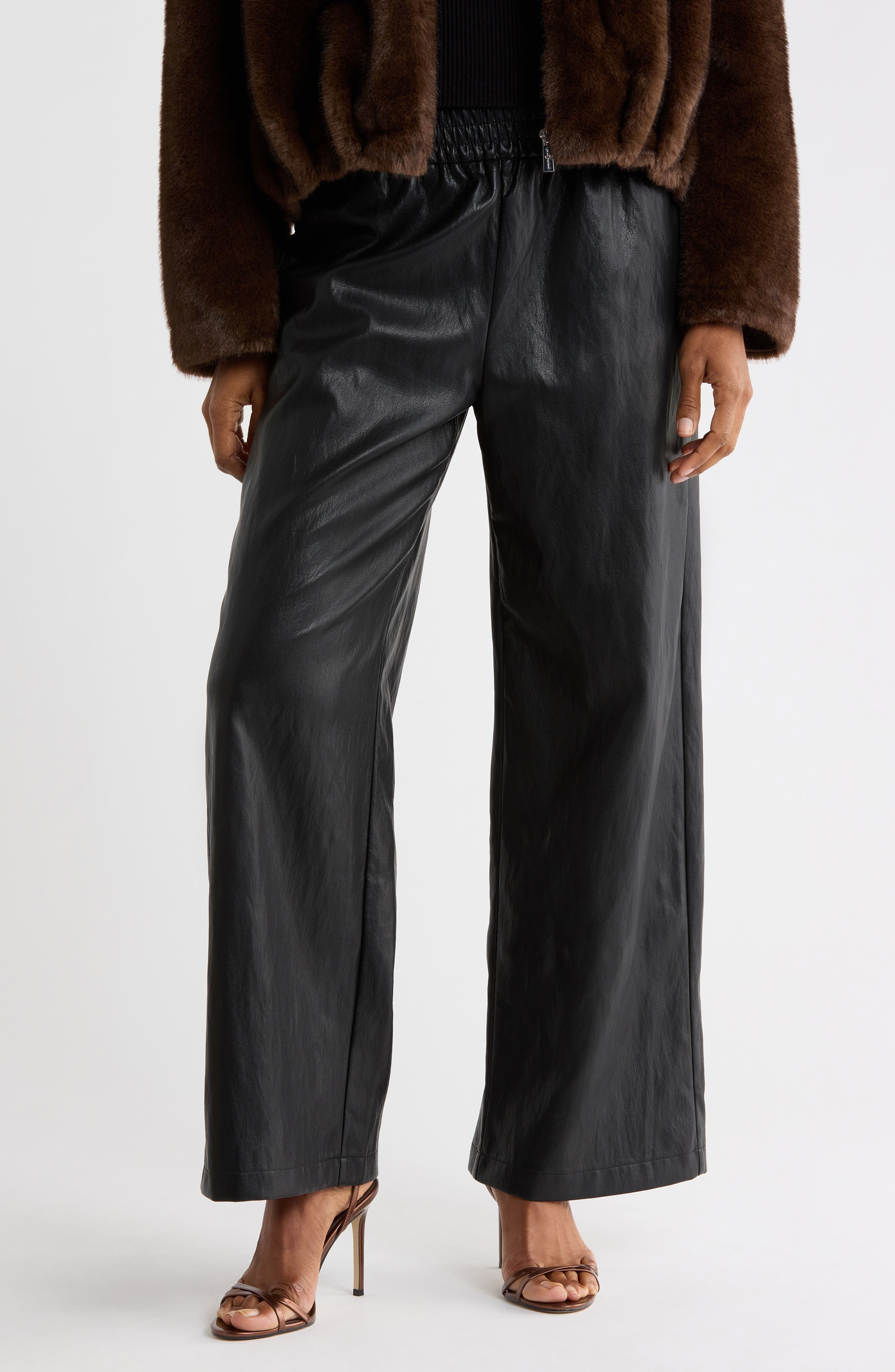 Faux Leather Wide Leg Pants