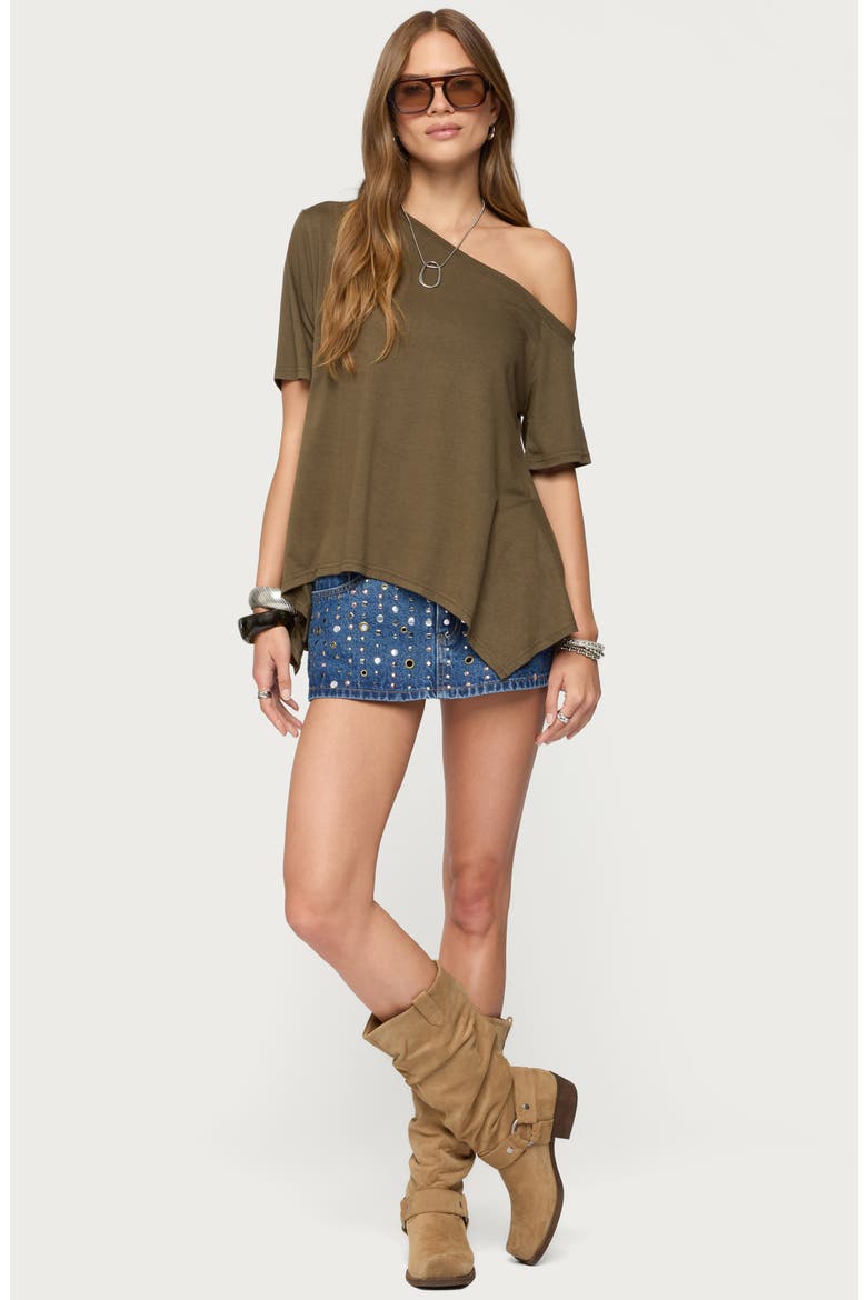 Josy Oversize Off the Shoulder Handkerchief Hem Top, Alternate, color, OLIVE