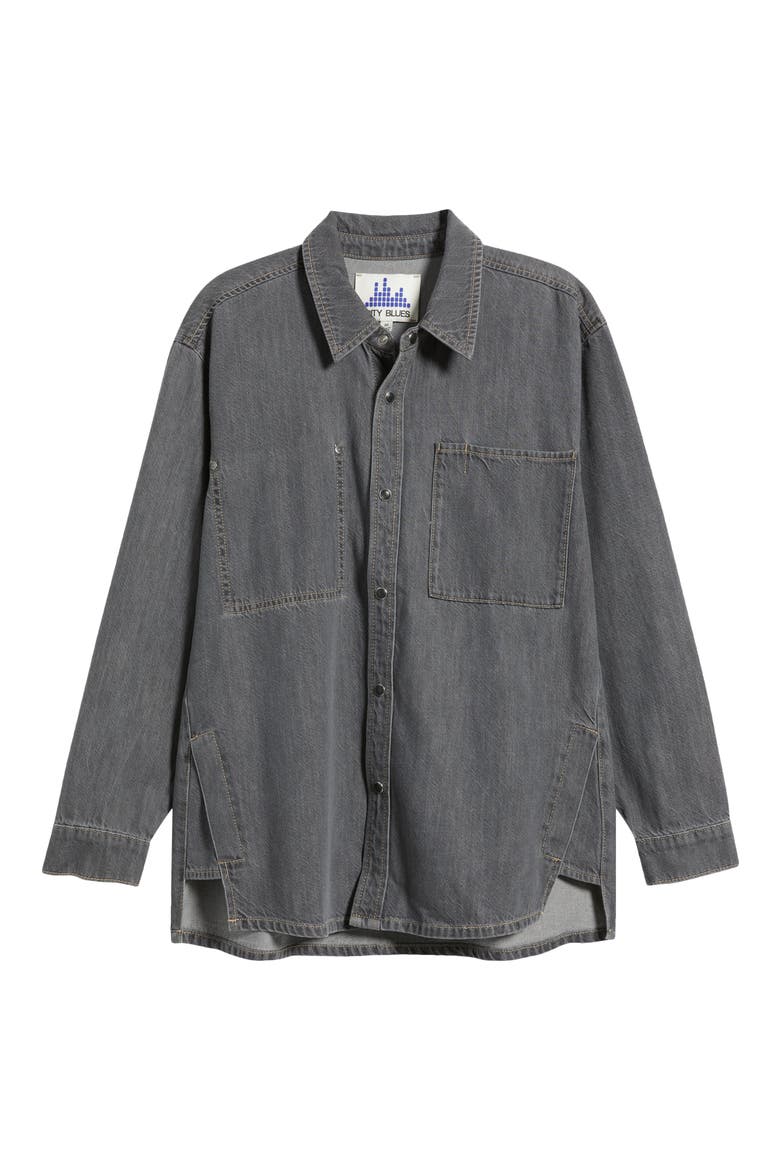 Gramercy Oversize Denim Snap-Up Shirt, Alternate, color, GRAY