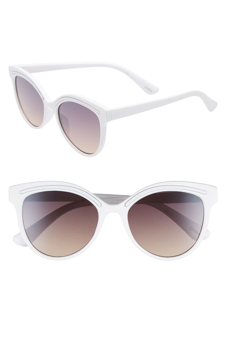 59mm Metallic Accent Cat Eye Sunglasses, Main, color, WHITE