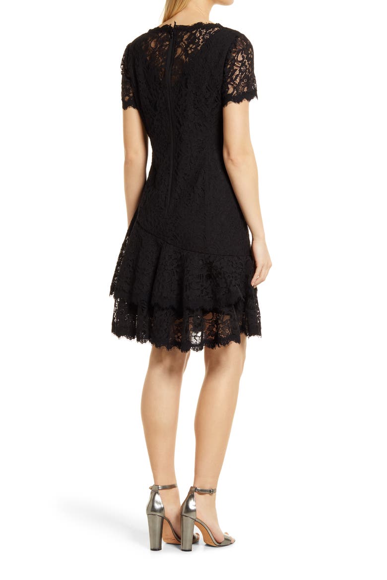 Scalloped Lace Cocktail Dress, Alternate, color, BLACK
