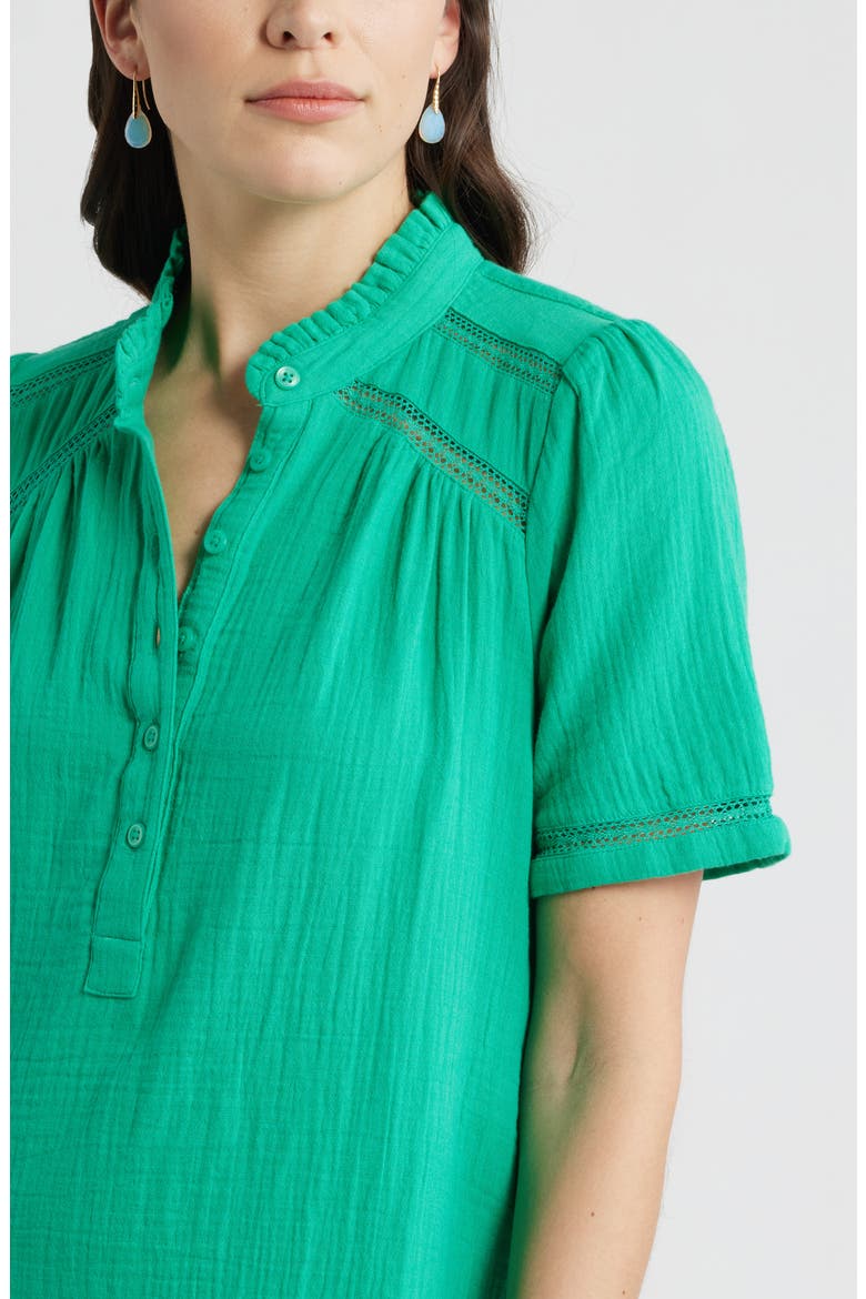 Ruffle Embroidered Inset Cotton Shift Dress, Alternate, color, GREEN EASE