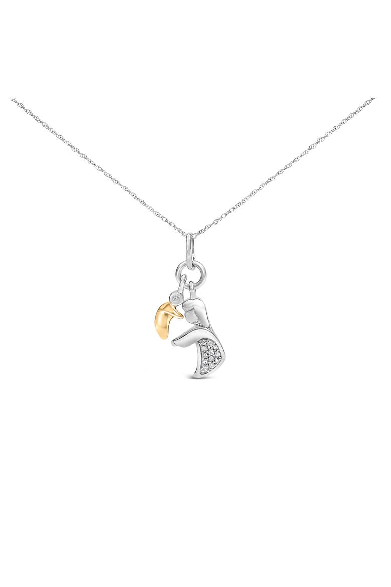 14K Yellow Gold Plated Sterling Silver Diamond Accent Mom and Child Pendant Necklace, Main, color, Silver