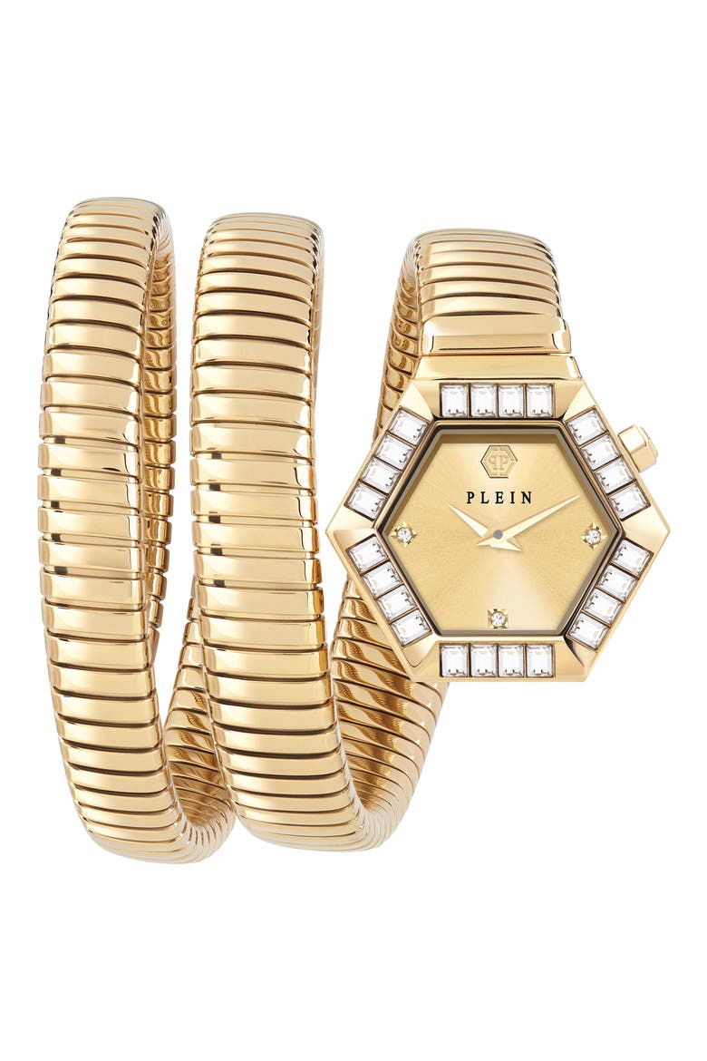 $nake Hexagon Crystal Bracelet Watch, 28mm, Main, color, IP YELLOW GOLD
