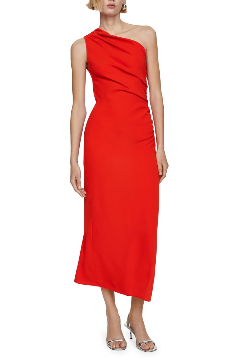 One-Shoulder Asymmetric Hem Dress, Main, color, RED