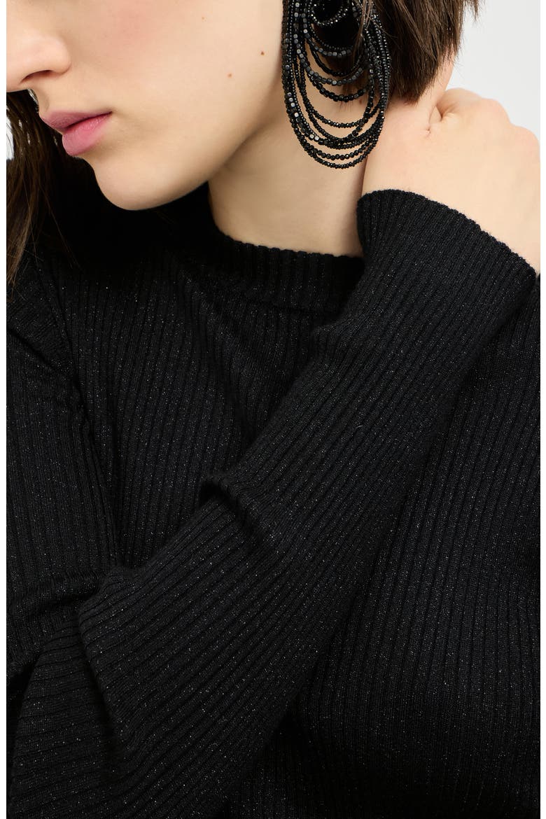 Sparkling cashmere and silk rib knit lightweight sweater, Alternate, color, Black