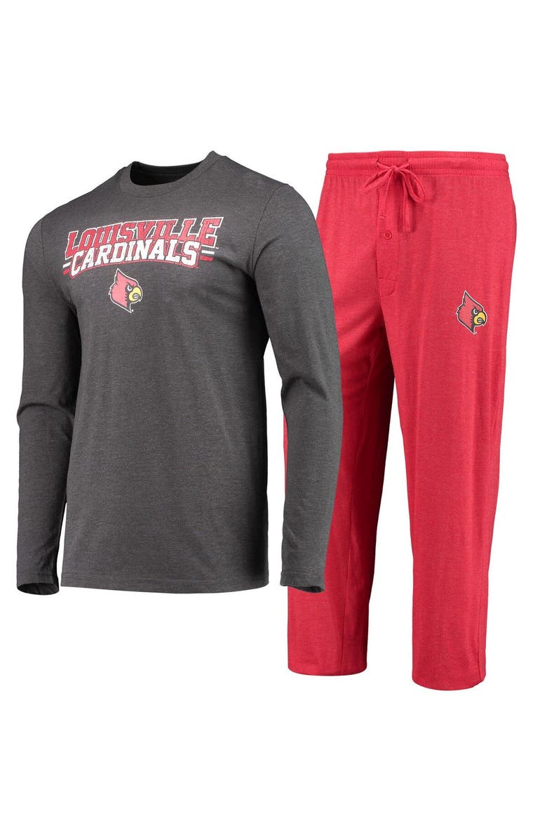 CONCEPTS SPORT Men's Concepts Sport Red/Heathered Charcoal Louisville Cardinals Meter Long Sleeve T-Shirt & Pants Sleep Set, Main, color, Red