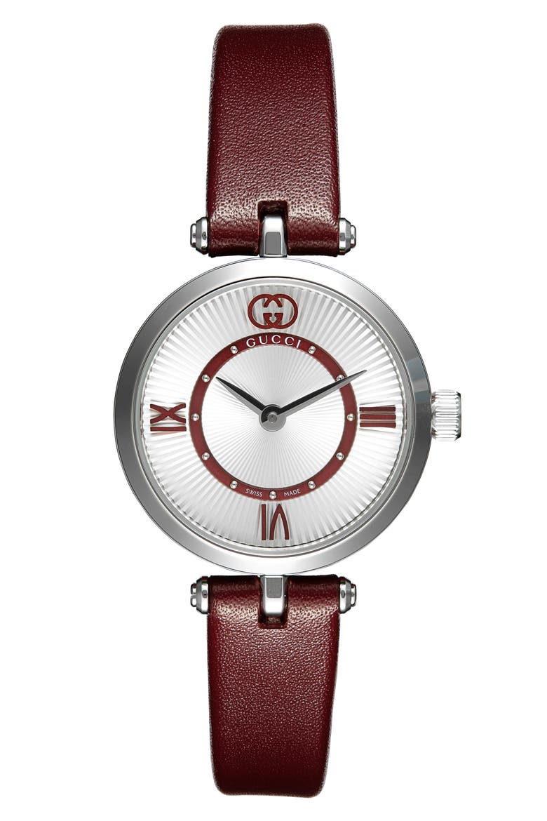 Model 2000 Leather Strap Watch, 24mm, Alternate, color, RED