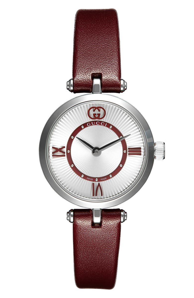 Gucci Model 2000 Leather Strap Watch, 24mm, Alternate, color, Red