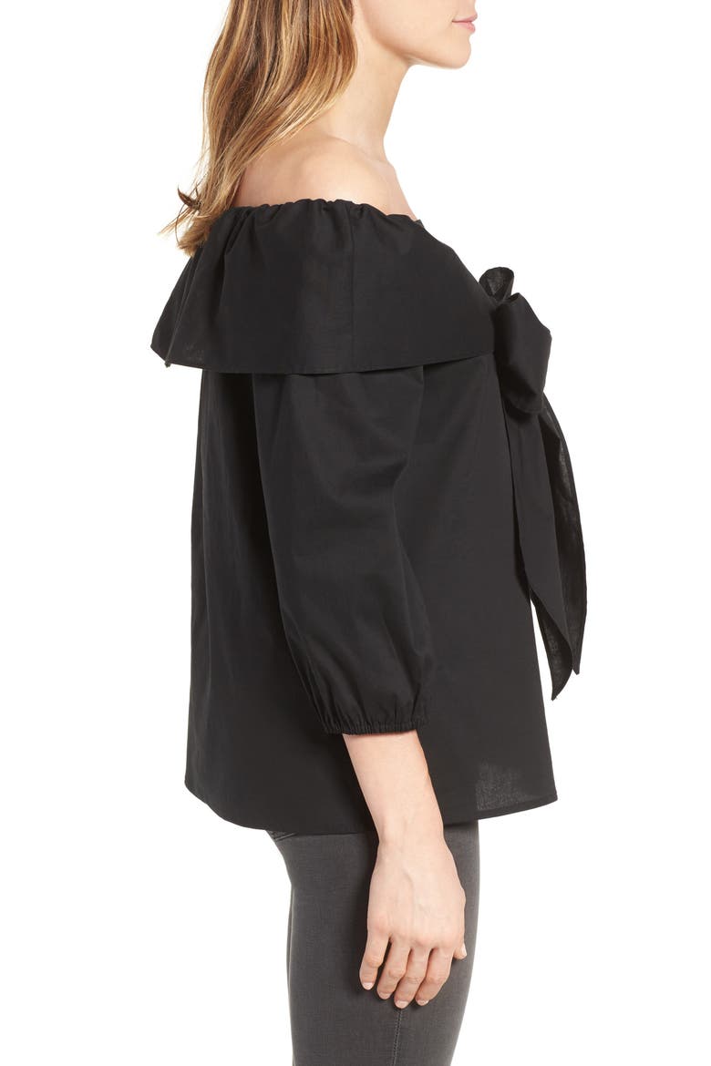 Bow Front Off the Shoulder Top, Alternate, color, BLACK