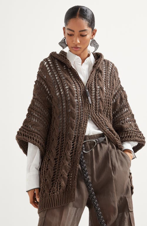 Brunello Cucinelli Jute-blend Hooded Cardigan In Chocolate