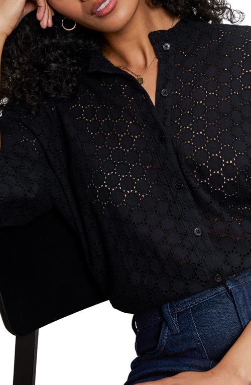 Sanctuary Petal Drop Eyelet Embroidered Button-up Top In Black