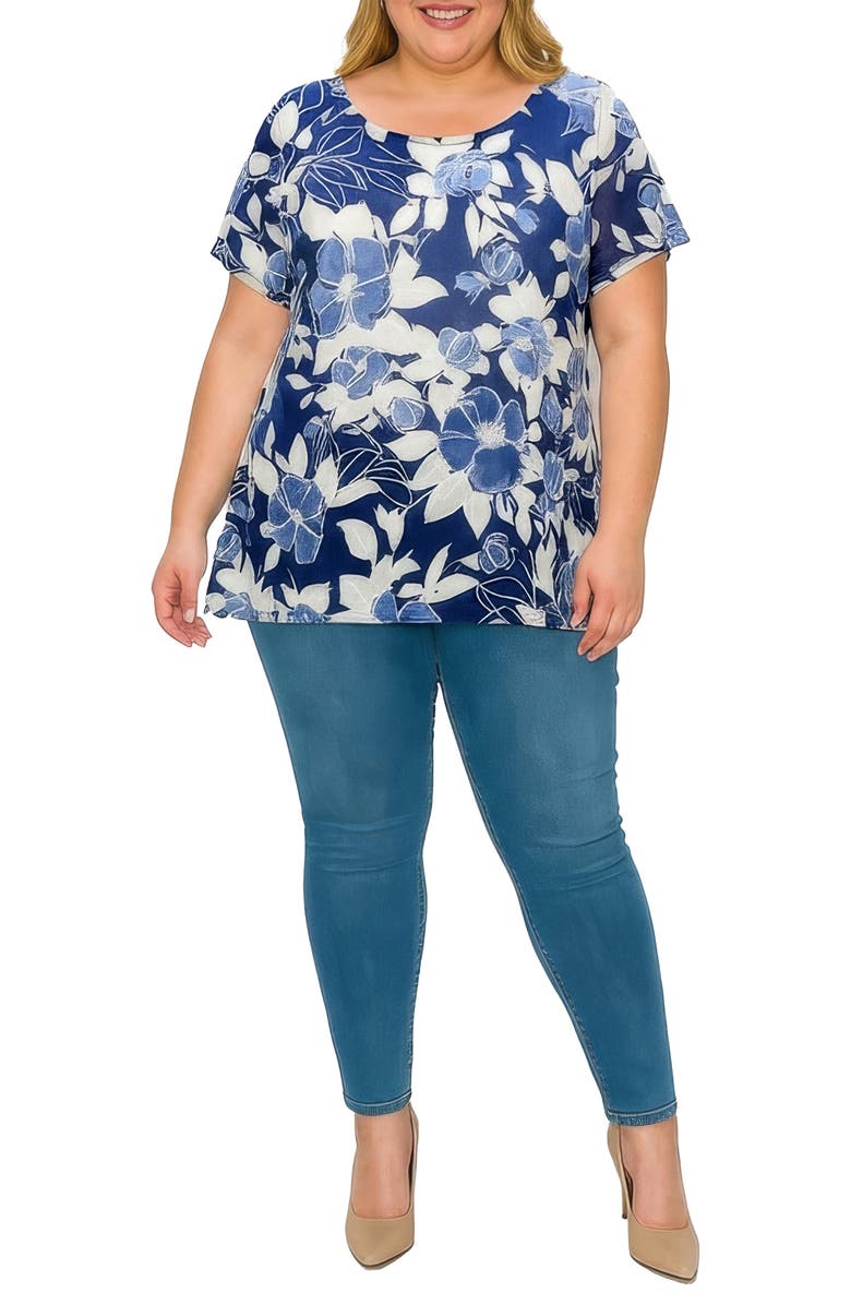 Standards 
Practices Textured Floral Print Top, Alternate, color, Navy
