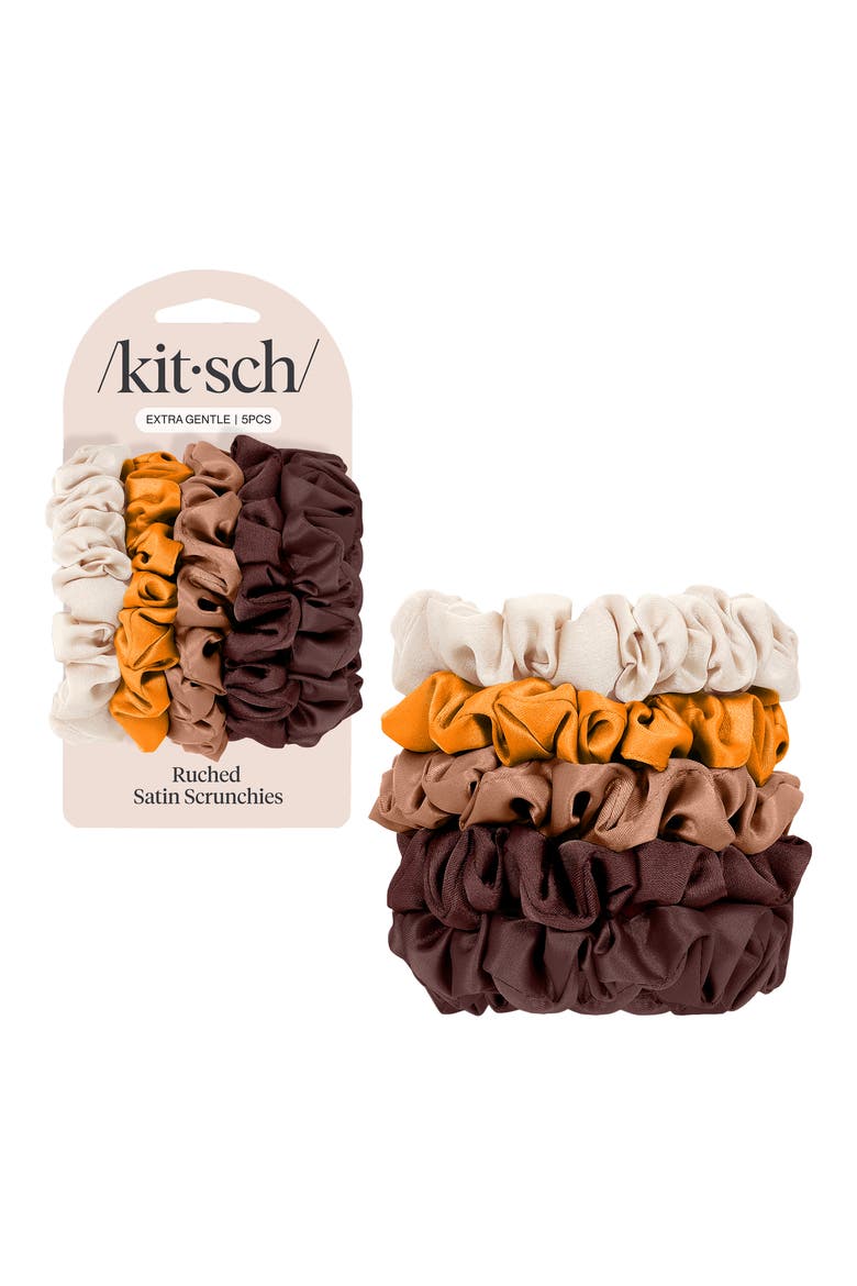 5-Pack Assorted Petite Satin Scrunchies, Main, color, SEDONA