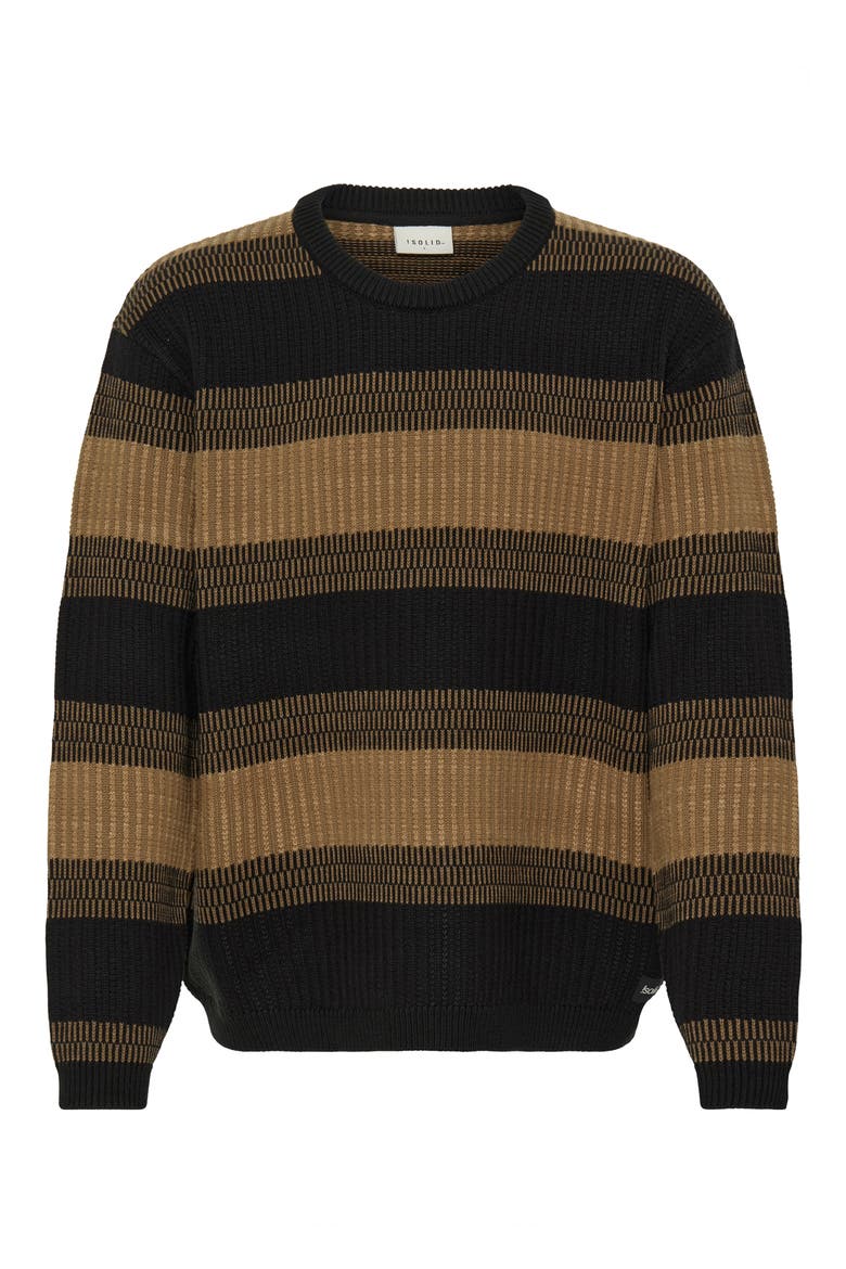 Striped Rib Stitch Crewneck Sweater, Main, color, BLACK