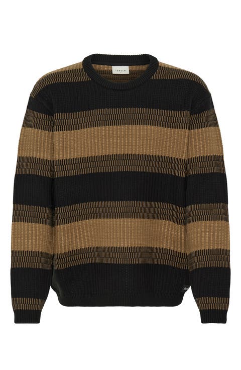 Striped Rib Stitch Crewneck Sweater