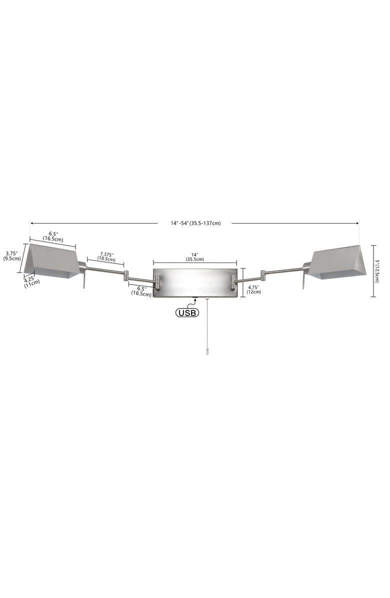 JONATHAN Y Arlo 2-Light Farmhouse Industrial Double Swing Arm Iron LED Wall Sconce with Pull-Chain USB Charging Port, Alternate, color, Nickel