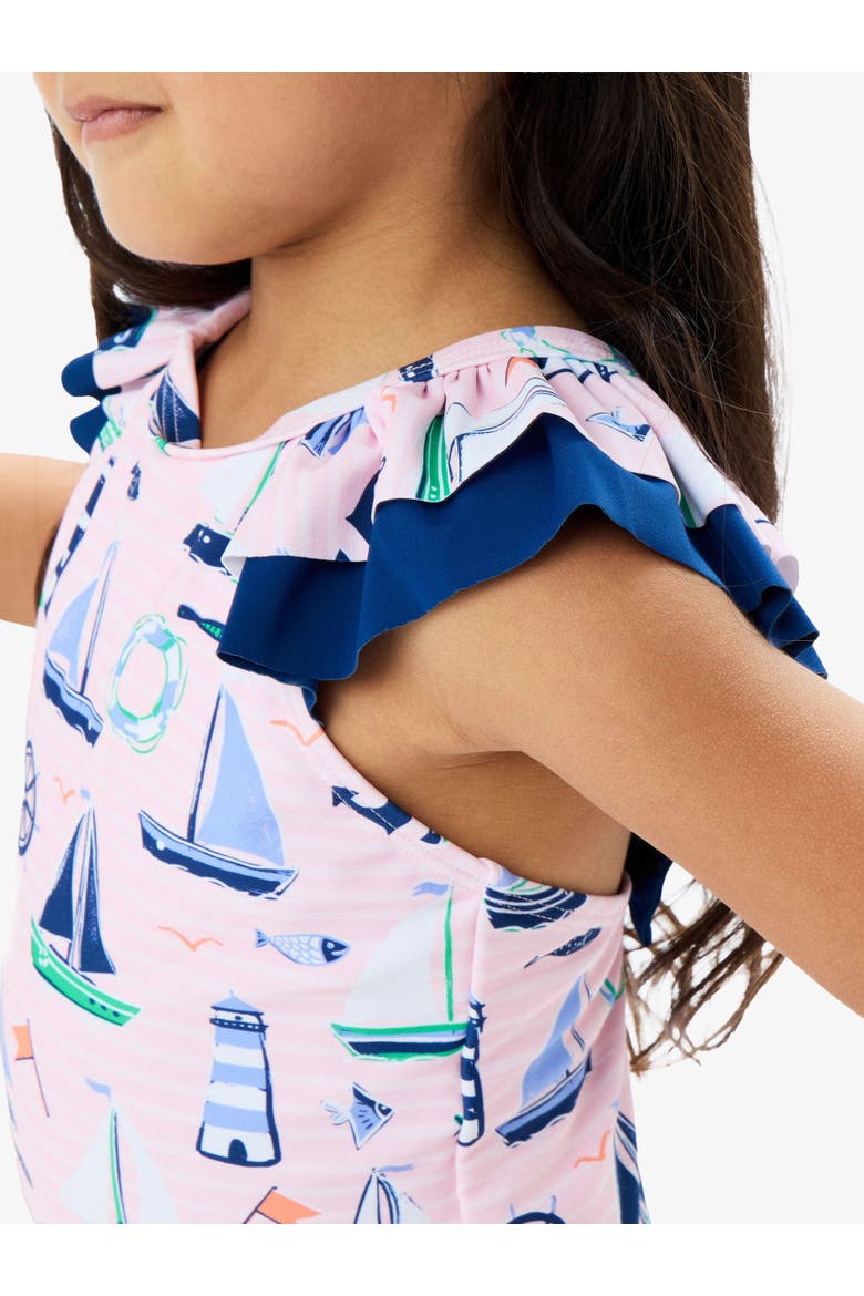 Girls V-Back UPF50+ One Piece, Alternate, color, Pink Sweet Sails