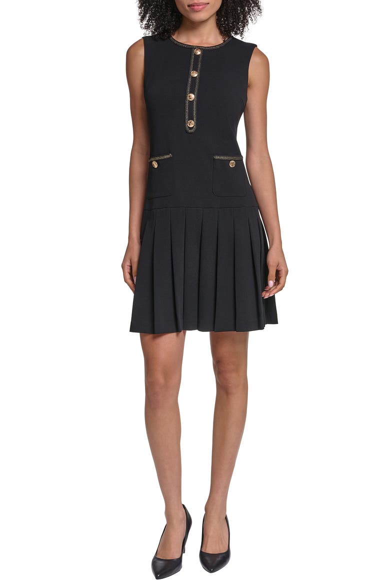 Metalllic Detail Scuba Crepe A-Line Minidress, Alternate, color, BLACK