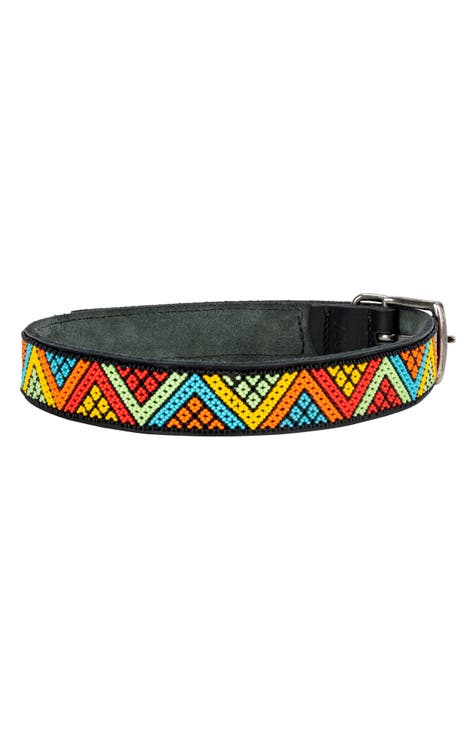 Beaded Leather Dog Collar