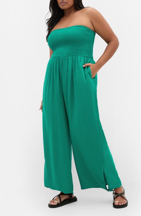 Ally Smocked Strapless Wide Leg Jumpsuit (Plus)