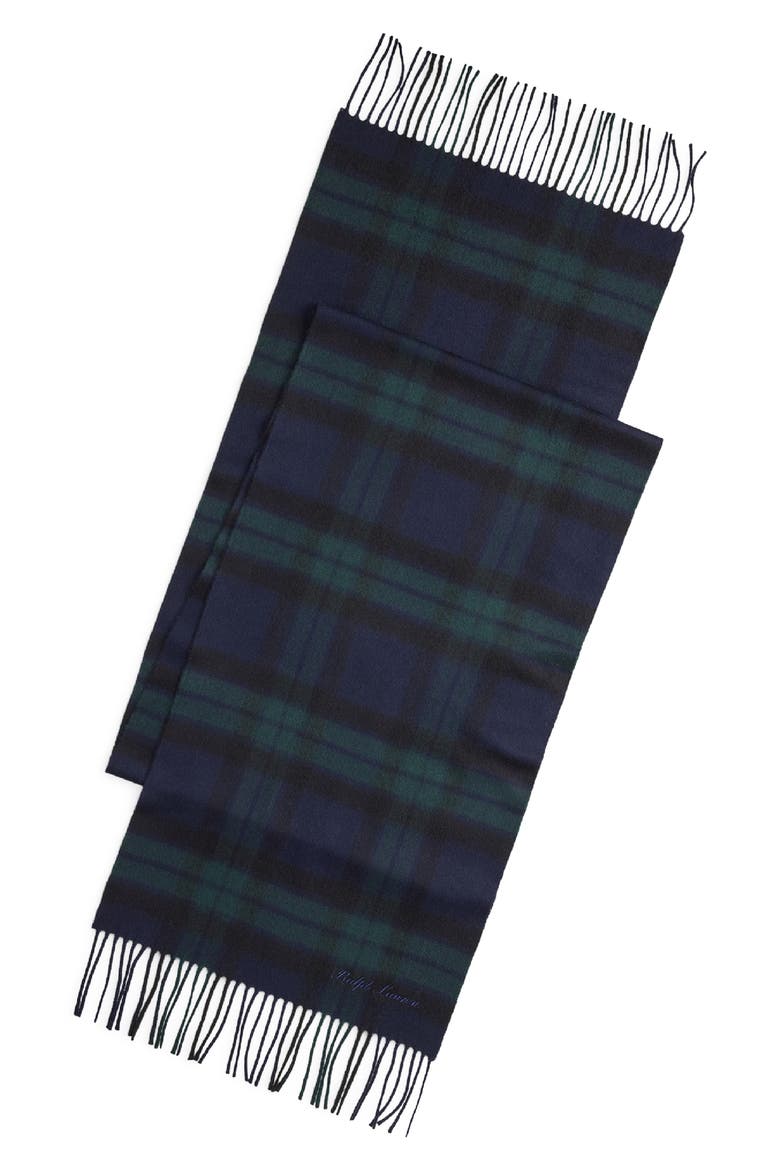 Plaid Cashmere Fringe Scarf, Alternate, color, BLACKWATCH