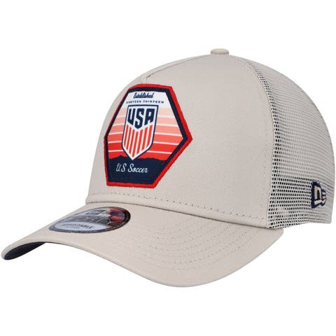 Men's New Era Khaki USMNT Established Patch 9FORTY A-Frame Trucker Adjustable Hat