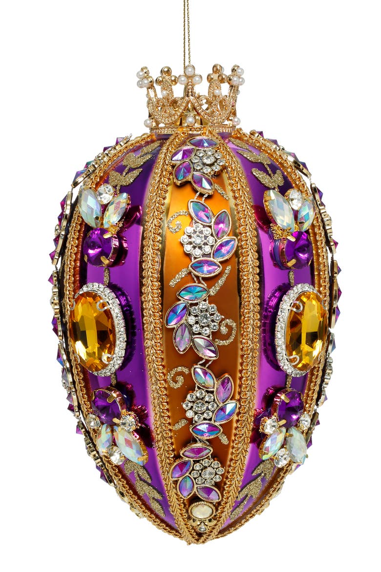 Faberge Jewel Egg Ornament , Copper/Purple, Main, color, Rust/Copper