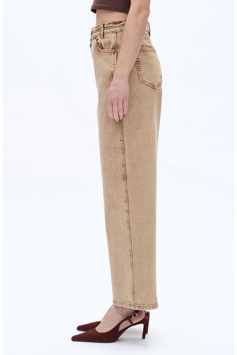Exposed Button High Waist Barrel Jeans, Alternate, color, KHAKI