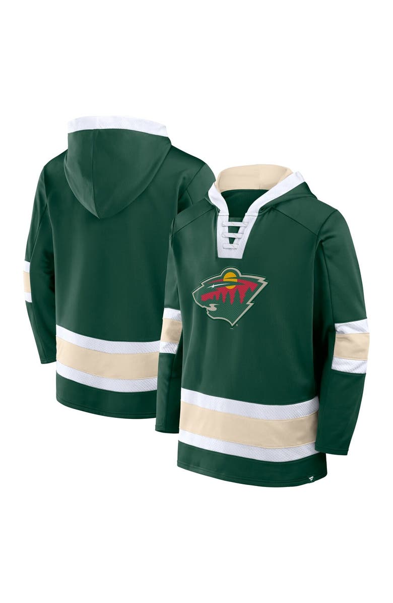 FANATICS Men's Fanatics Green Minnesota Wild Inside Line Fleece Pullover Hoodie, Alternate, color, Green
